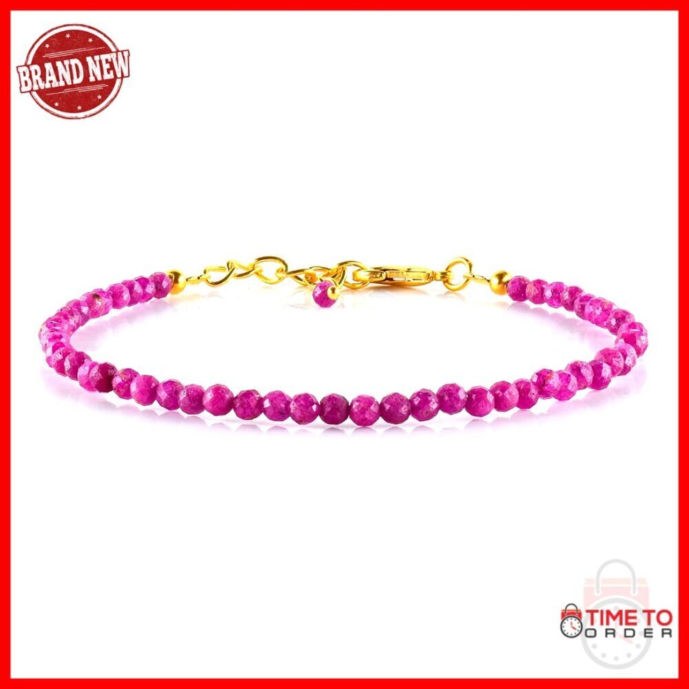 Adjustable 8 Inch Gold Plated Gemstone Bracelet with Lobster Lock